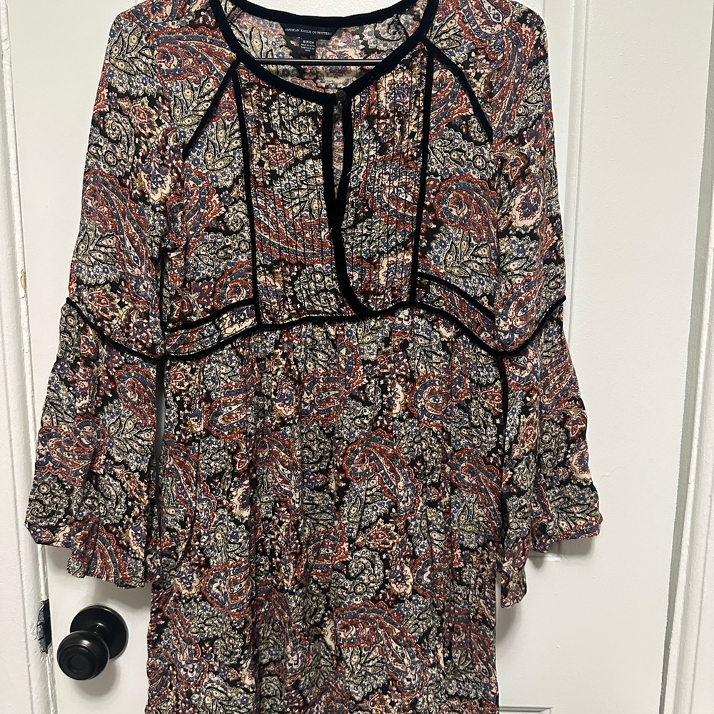 Bohemian Paisley Dress with Bell Sleeves